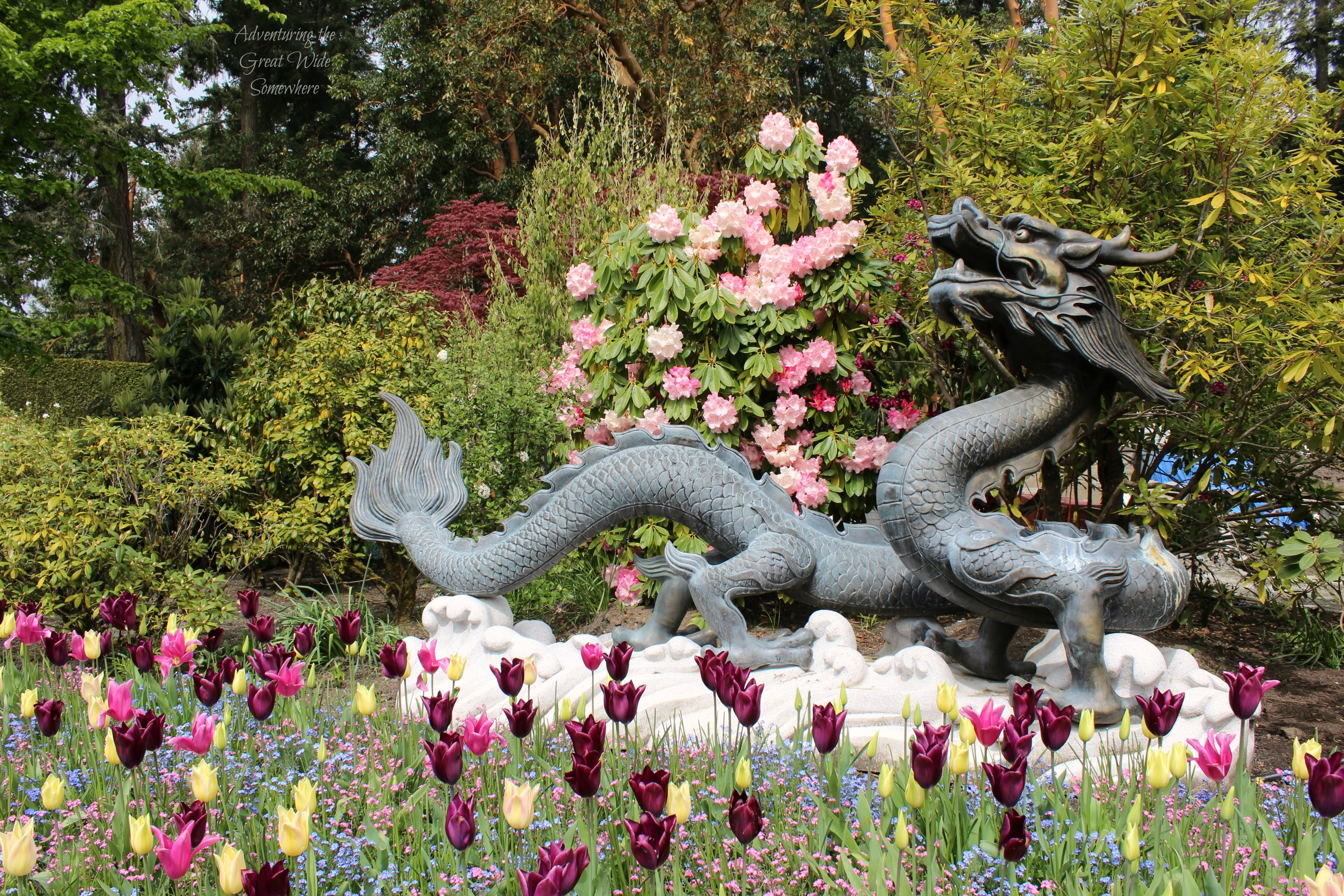 The Butchart Gardens Dragon Statue Removed from the Fountain Base
